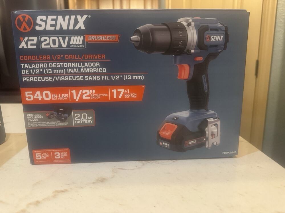 Senix PDDX2-M2 20V Brushless Cordless 1/2" Drill/Driver Set, Battery, Charger